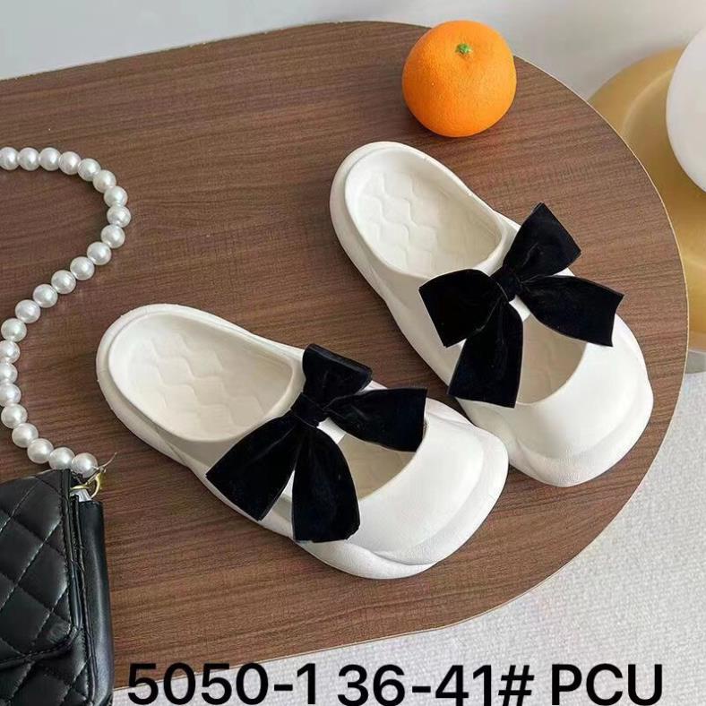 Dép bánh mỳ nữ, DÉP SỤC NƠ ĐEN xinh xắn