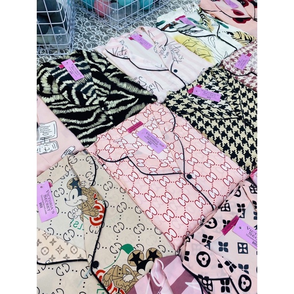 Pizama lụa Bộ mặc nhà victoria's secret pijama manggo cánh giơi cộc đùi