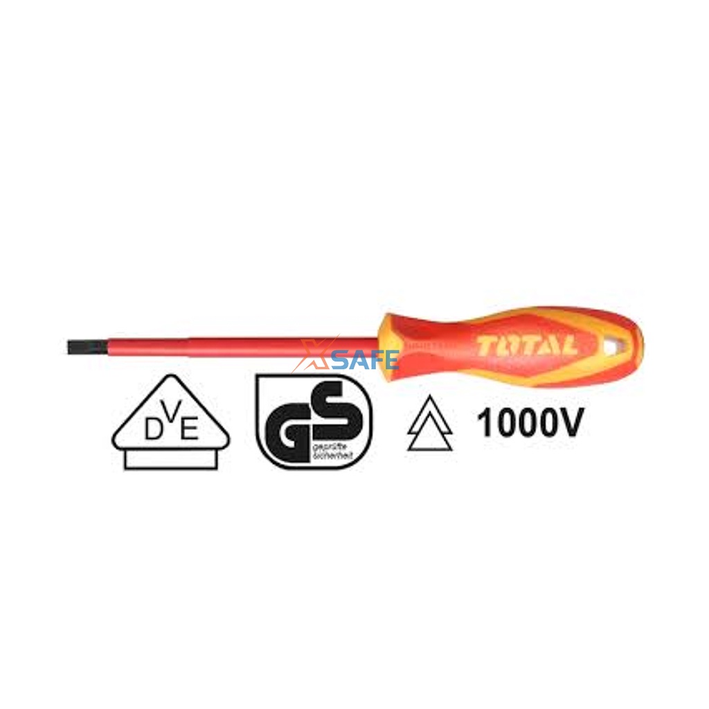 Tua vít dẹp cách điện 1000V TOTAL Tuốc nơ vít cách điện chất liệu CR-V chống oxy hoá, chống ăn mòn, không bị gỉ sét
