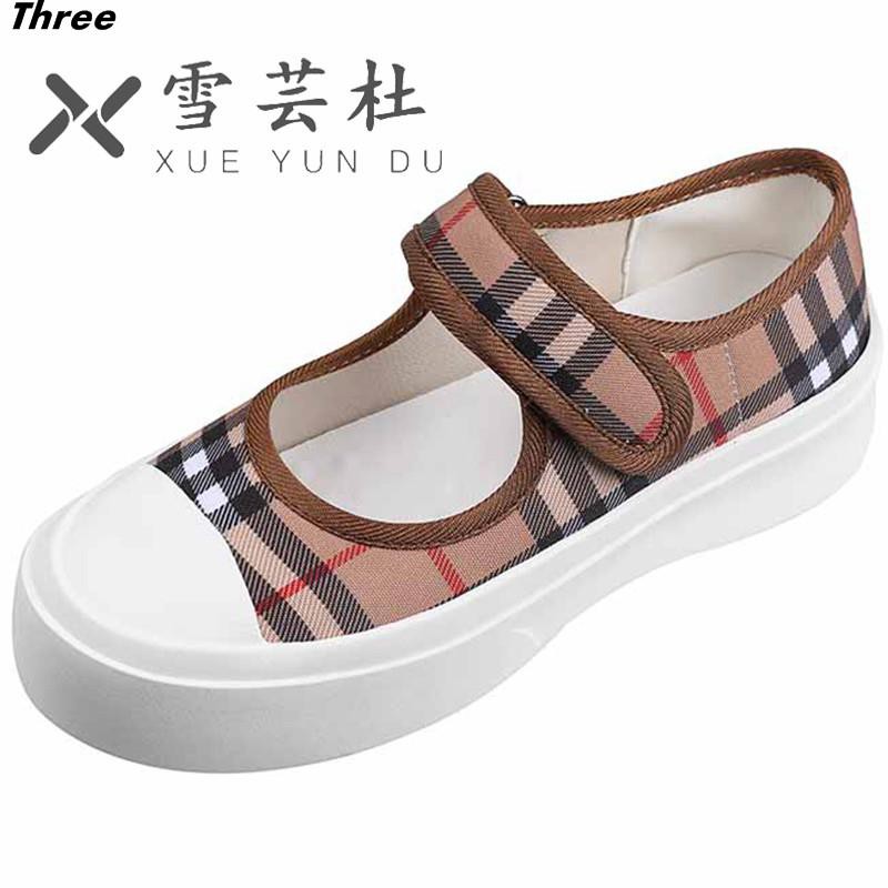 Women's shoes, single shoes, big head Mary Jane female all-match Velcro thick-soled heightened canvas shoes cloth shoes