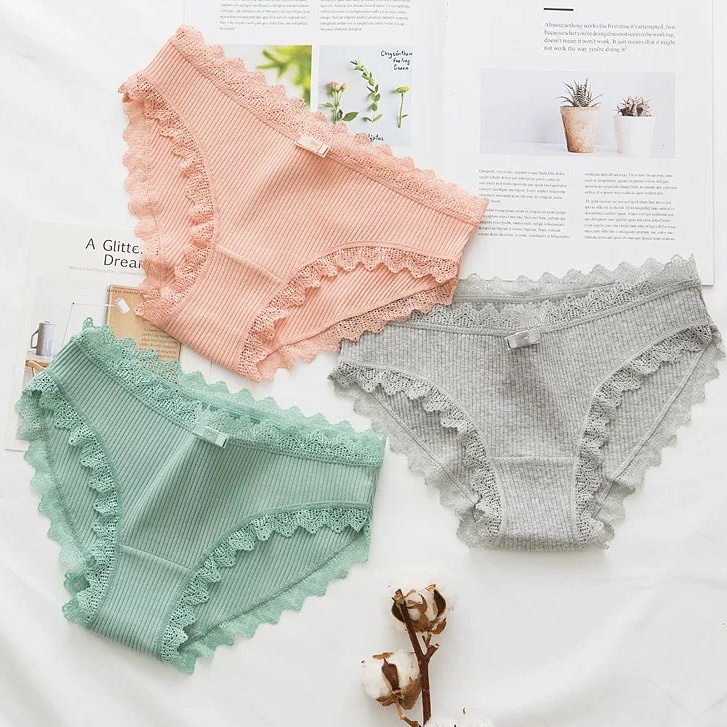 Quần Lót Nữ Cotton viền ren gân tăm kháng khuẩn hoạ tiết viền ren sexy điệu đà QL17