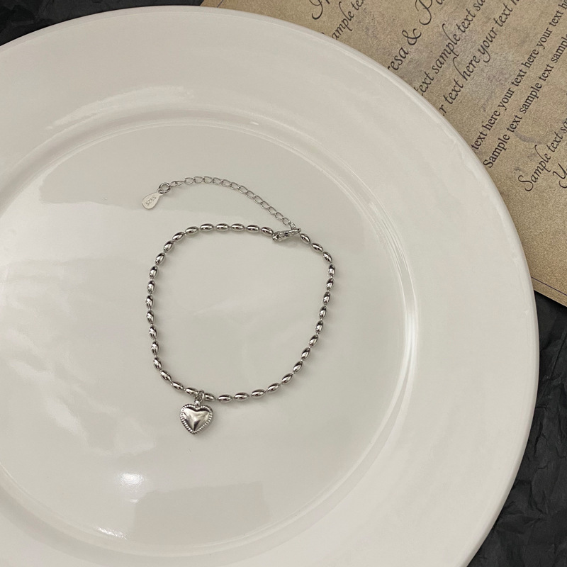 Vòng tay 23593 hạt gạo phối mặt hình trái tim thời trang Hàn Quốc cá tính phù hợp với mọi phong cách cho cặp đôi