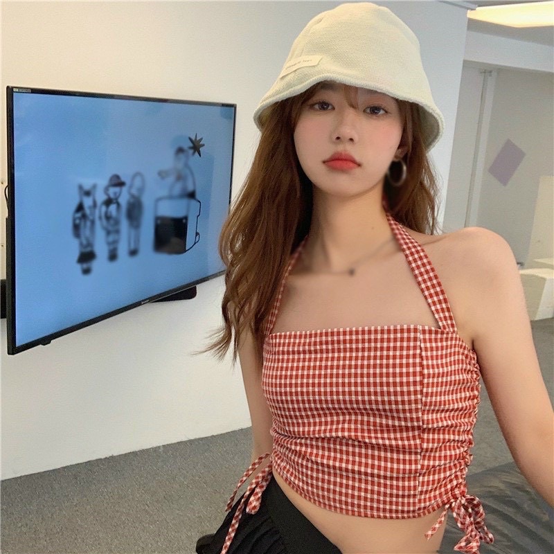 [Ảnh Thật] ÁO YẾM CARO RÚT DÂY 2 BÊN EO SẴN MÚT NGỰC CHIZISHOP SIÊU ĐÁNG YÊU CRT95