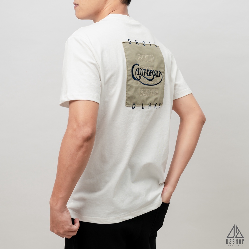 Áo thun D2shop, áo thun cổ tròn đắp vải lưng CALIFORNIA, đắp vải , màu đen