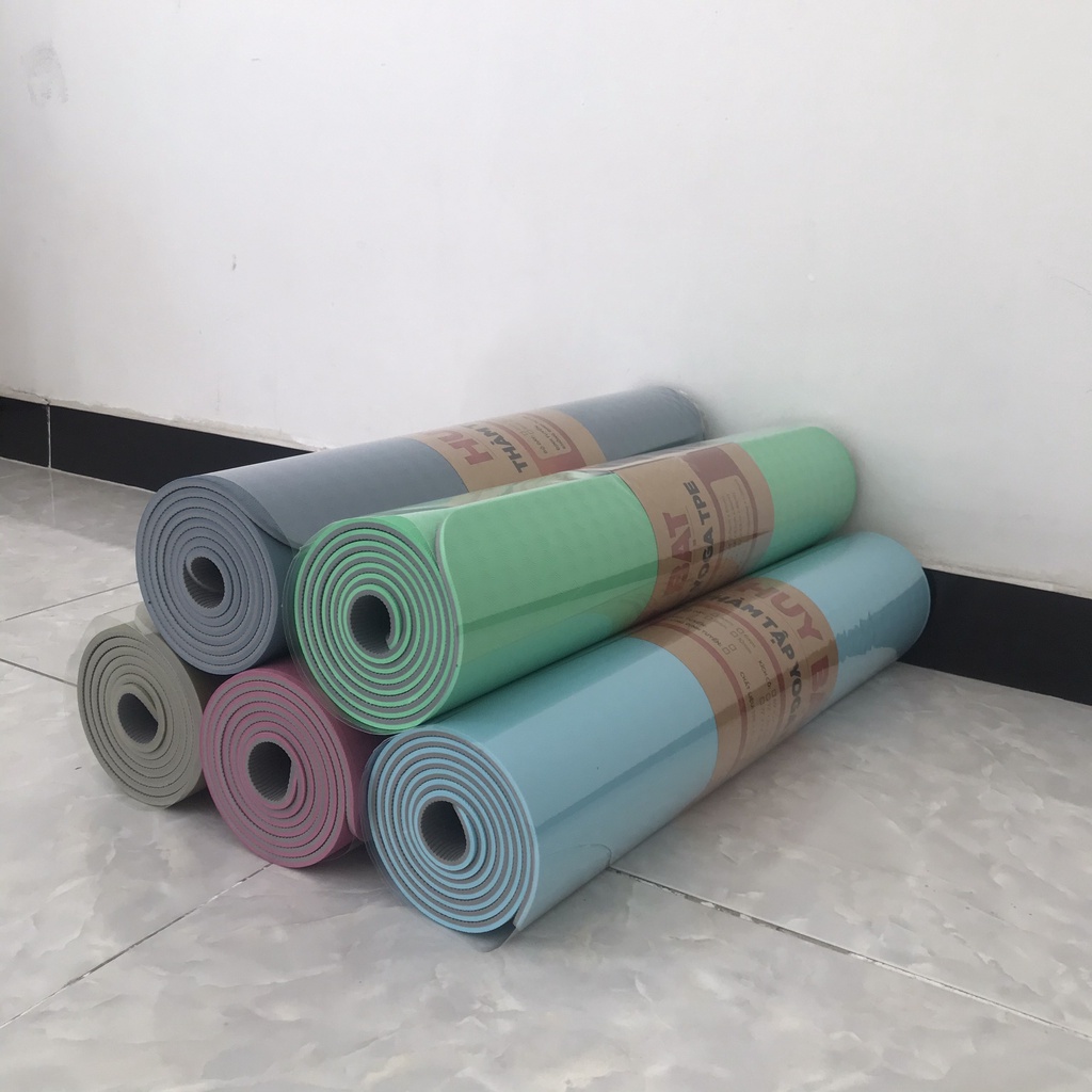 Thảm Yoga Huy Bạt 6mm 2 Lớp Chất Liệu Thảm Tập Yoga Tpe Bền Và Nhẹ Tặng Kèm Túi Đựng Và Dây Buộc Thảm Yoga.