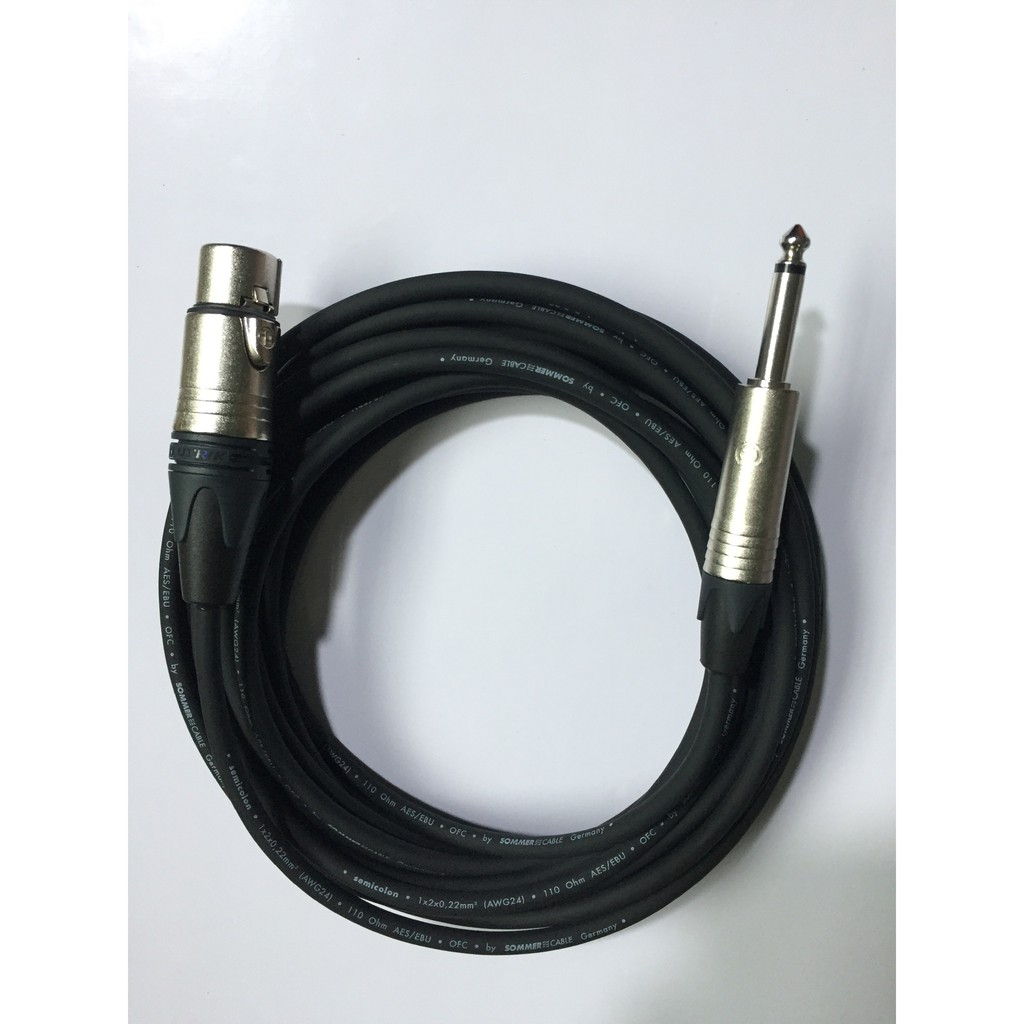 dây micro jack canon(XLR) to jack 6,3mm mono - jack Neutrik - cable Sommer model SC-Semicolon 2 AES/EBU