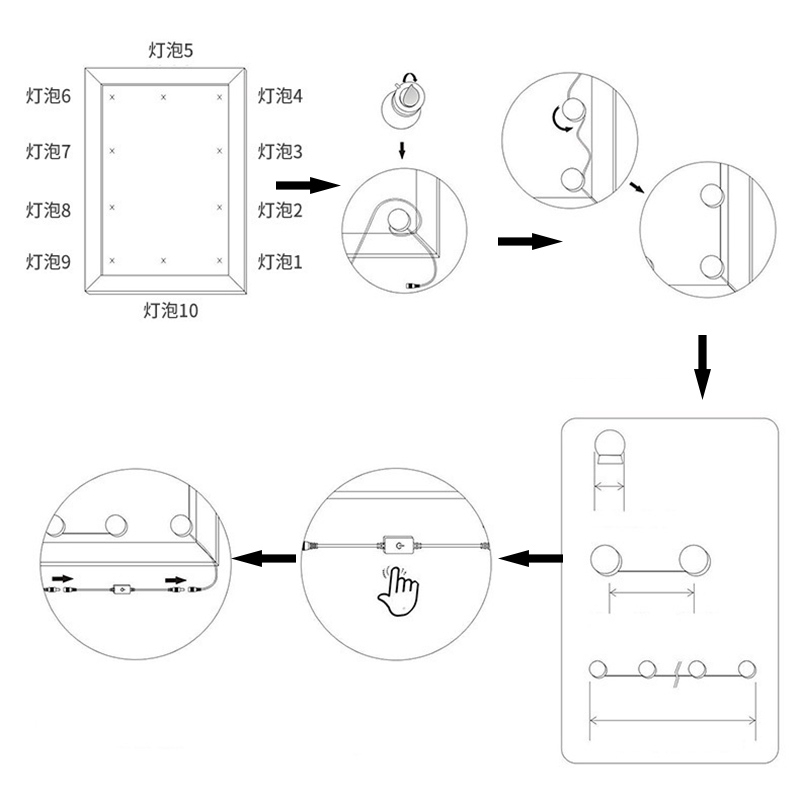 Bộ bóng đèn LED gắn gương trang điểm