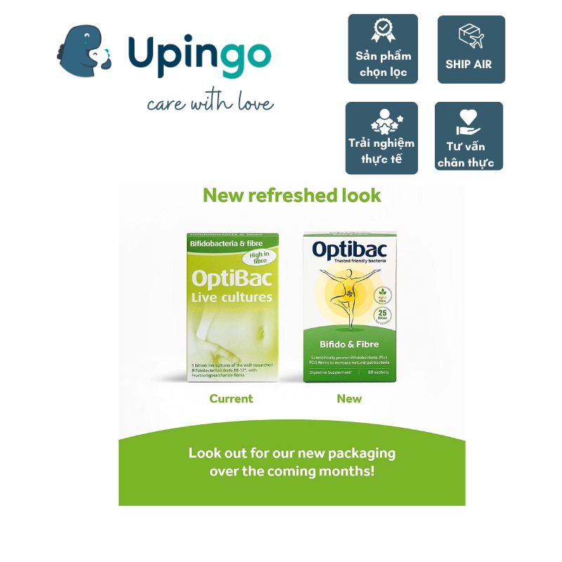 Men vi sinh Optibac xanh lá của Anh 30 gói - Optibac Probiotics Bifido & Fibre, Pack of 30 Sachets