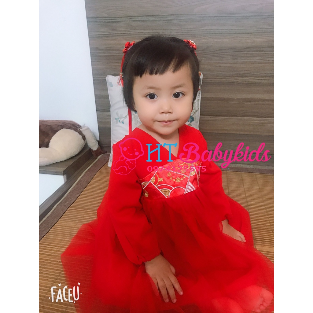 [ MẪU TẾT 2022 ] Đầm cho bé kiểu dáng KIMONO đỏ xinh xắn