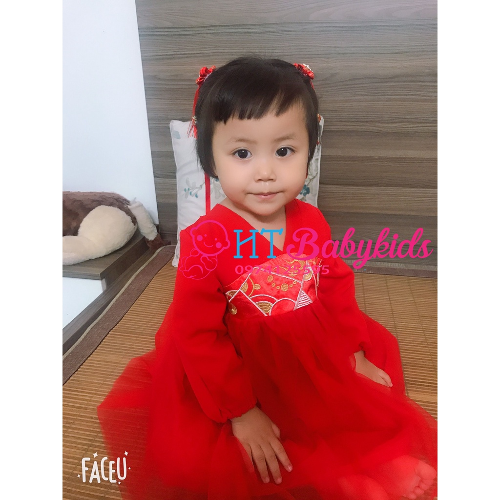 [ MẪU TẾT 2022 ] Đầm cho bé kiểu dáng KIMONO đỏ xinh xắn