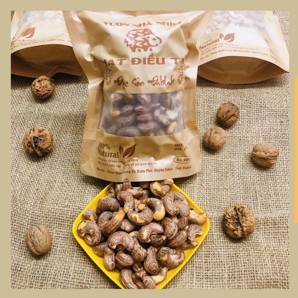 500g hạt điều nguyên hạt còn vỏ lụa rang muối thơm ngon