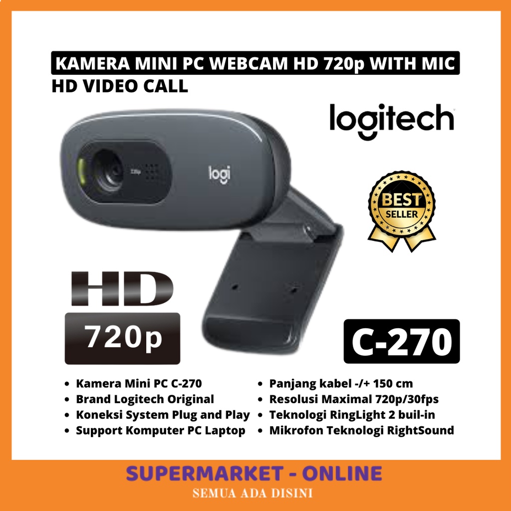 LOGITECH Webcam 720p kèm Mic cho máy tính Laptop PC đầu cắm và sử dụng Windows 7 10