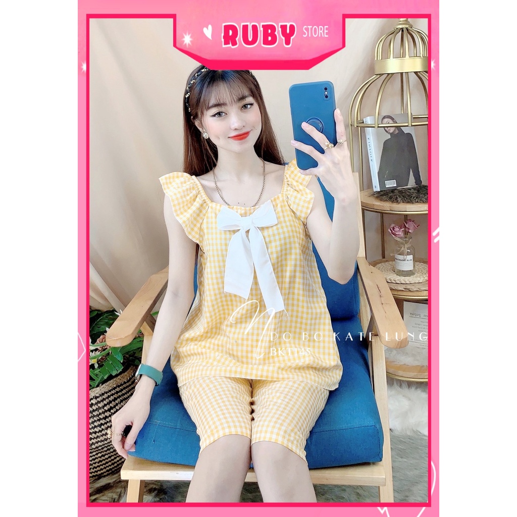 Đồ bộ kate cho nữ mặc nhà chất vải mềm mịn mát in họa tiết caro nhí dễ thương BKT145