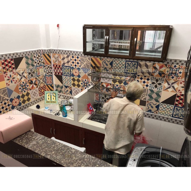 Decal gạch bông dán bếp vintage