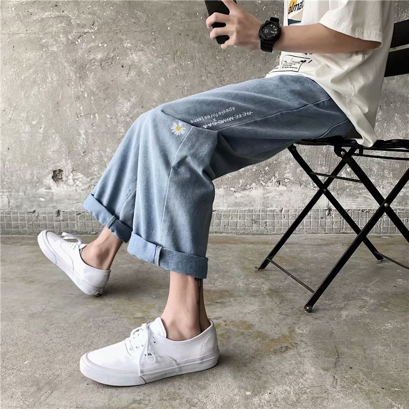 Men's Fashion Floral Embroidery Stand Up Jeans