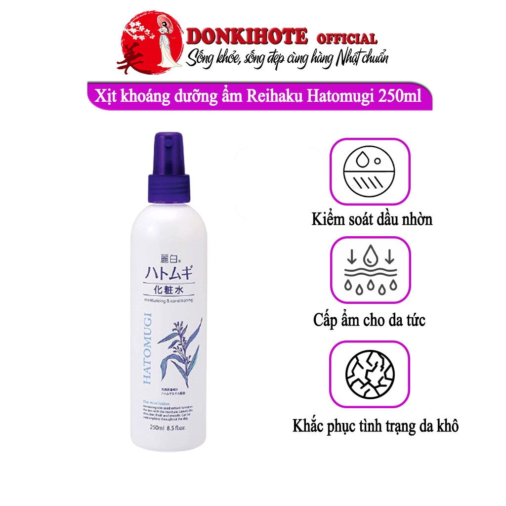 Xịt khoáng dưỡng ẩm, xịt khoáng Hatomugi Reihaku sáng da 250ml