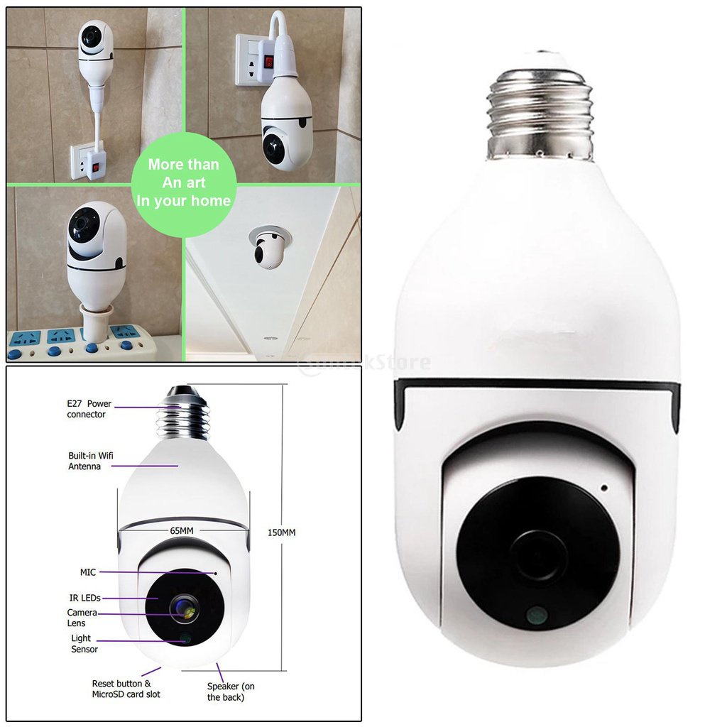 Camera wifi 1080P dạng hình bóng đèn có thể xoay 360 độ đuôi đèn E27 kết nối với điện thoại