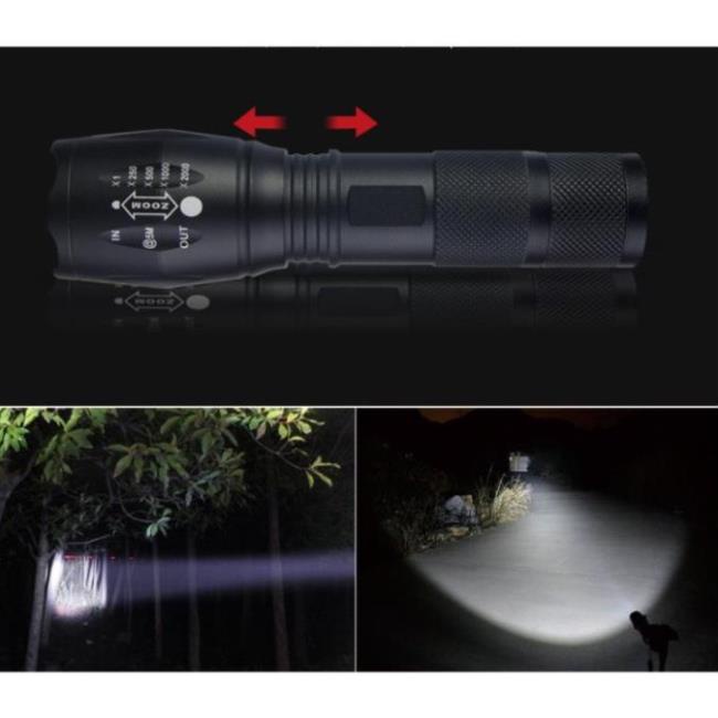Đèn Pin Siêu Sáng T6 nhôm nguyên khối chống nước [ Tặng pin 18650 & Sạc Zoom