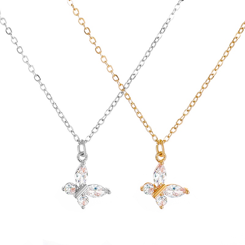 Hàn Quốc 2022 Bướm Rhinestone Vòng cổ dài Phụ nữ Màu vàng Màu bạc