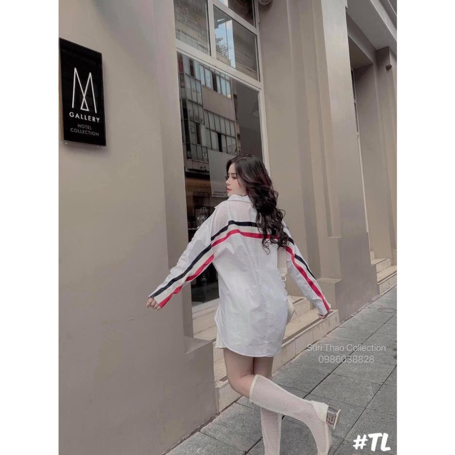 Áo Sơ Mi  Nữ Form Rộng Hàn Quốc Sọc Viền Tay Dày Mịn Thoáng Mát Thiết Kế Thời Trang Kiểu Dáng Năng Động Trẻ Trung