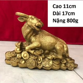 Tượng trâu nằm đống tiền bằng đồng MS40a