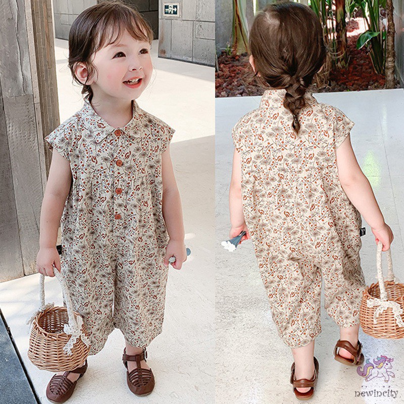 Áo liền quần không tay hoạ tiết hoa phong cách Hàn Quốc dành cho bé