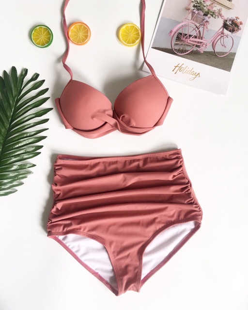 Bikini cúp ngực cạp cao hồng đất | BigBuy360 - bigbuy360.vn