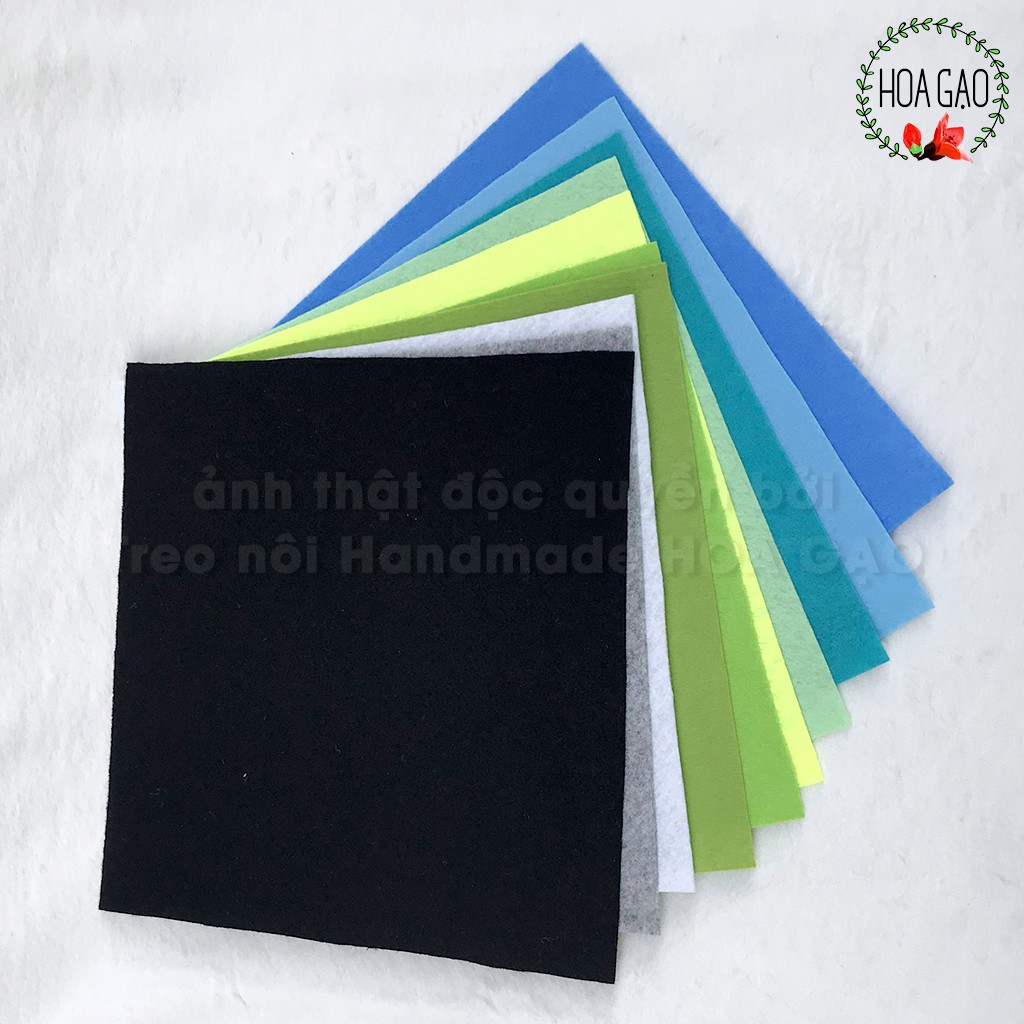 Combo 17 màu pastel set vải nỉ cứng, vải dạ HOA GẠO GNCBA làm treo nôi, sách vải, móc khoá giáo cụ mầm non không xù lông