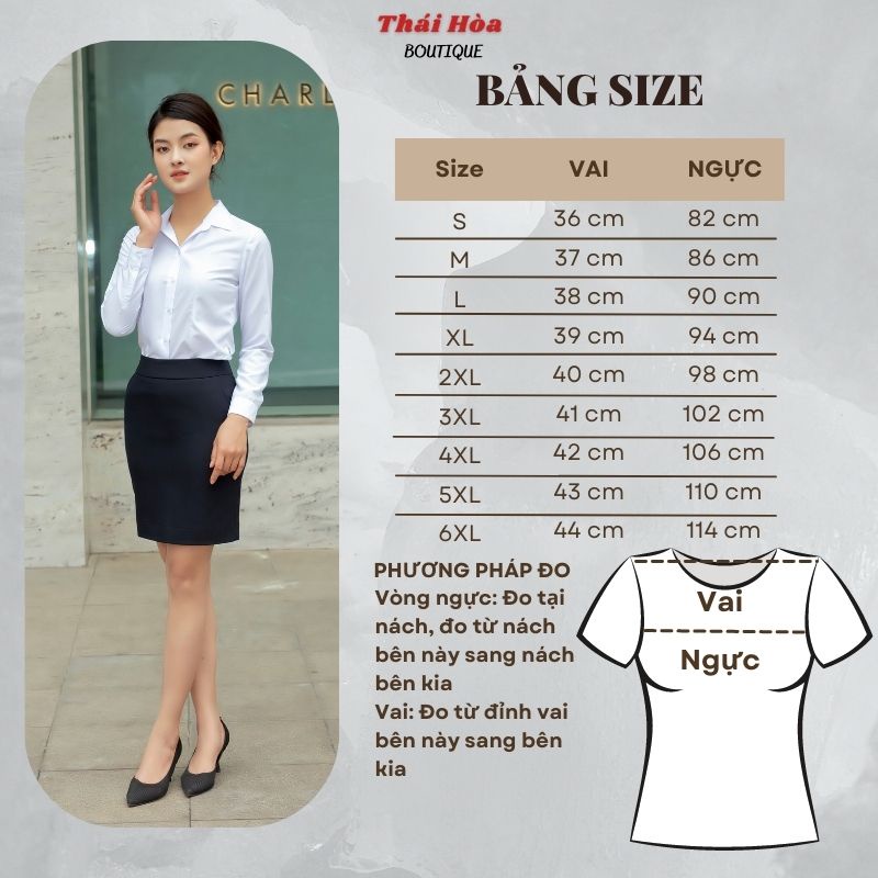 Áo sơ mi trắng nữ tay dài kiểu công sở đẹp bigsize vải cotton Thái Hoà 047-01-01