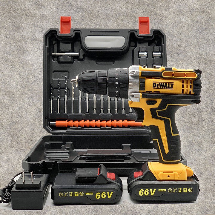 (LOẠI I) Máy Khoan Bê Tông, Bắt Vít DEWALT 66V - TẶNG Kèm 24 Chi Tiết - 3 Chức Năng 100% Lõi Đồng - 2 Pin Chuẩn 5 CELL