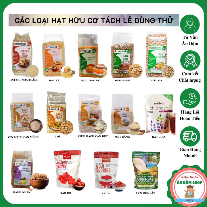 Hạt Hữu Cơ tách lẻ Markal, Yến mạch, Đậu gà, Quinoa, Kê, Đậu Lăng Đỏ, Hạnh Nhân, Táo Đỏ [Tổng hợp loại Đậu, Hạt Hữu Cơ]