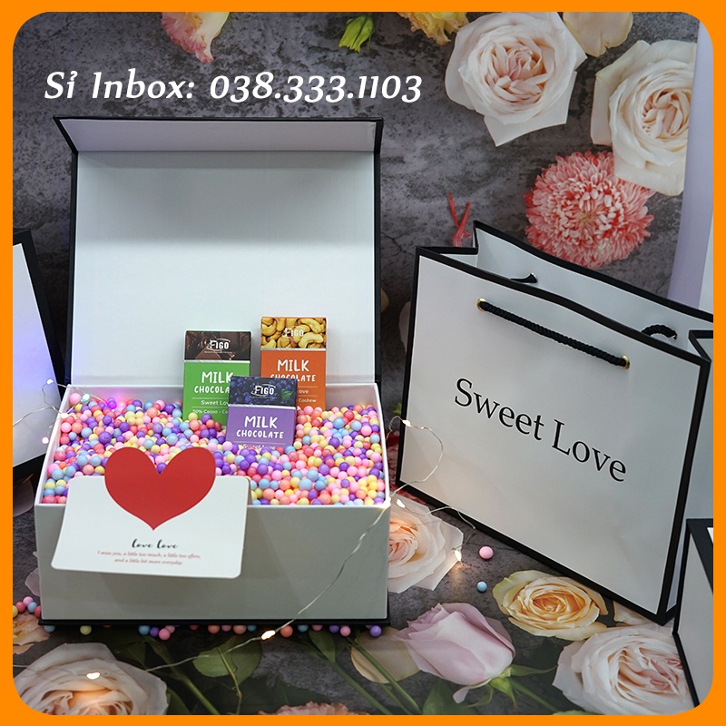 [Sỉ 50 Hộp |Quà tặng nắp đóng nam châm, Quà tặng Sinh Nhật, Valentine Sweet Love, Hộp Kèm Túi Giấy, Giấy Rơm, Đèn