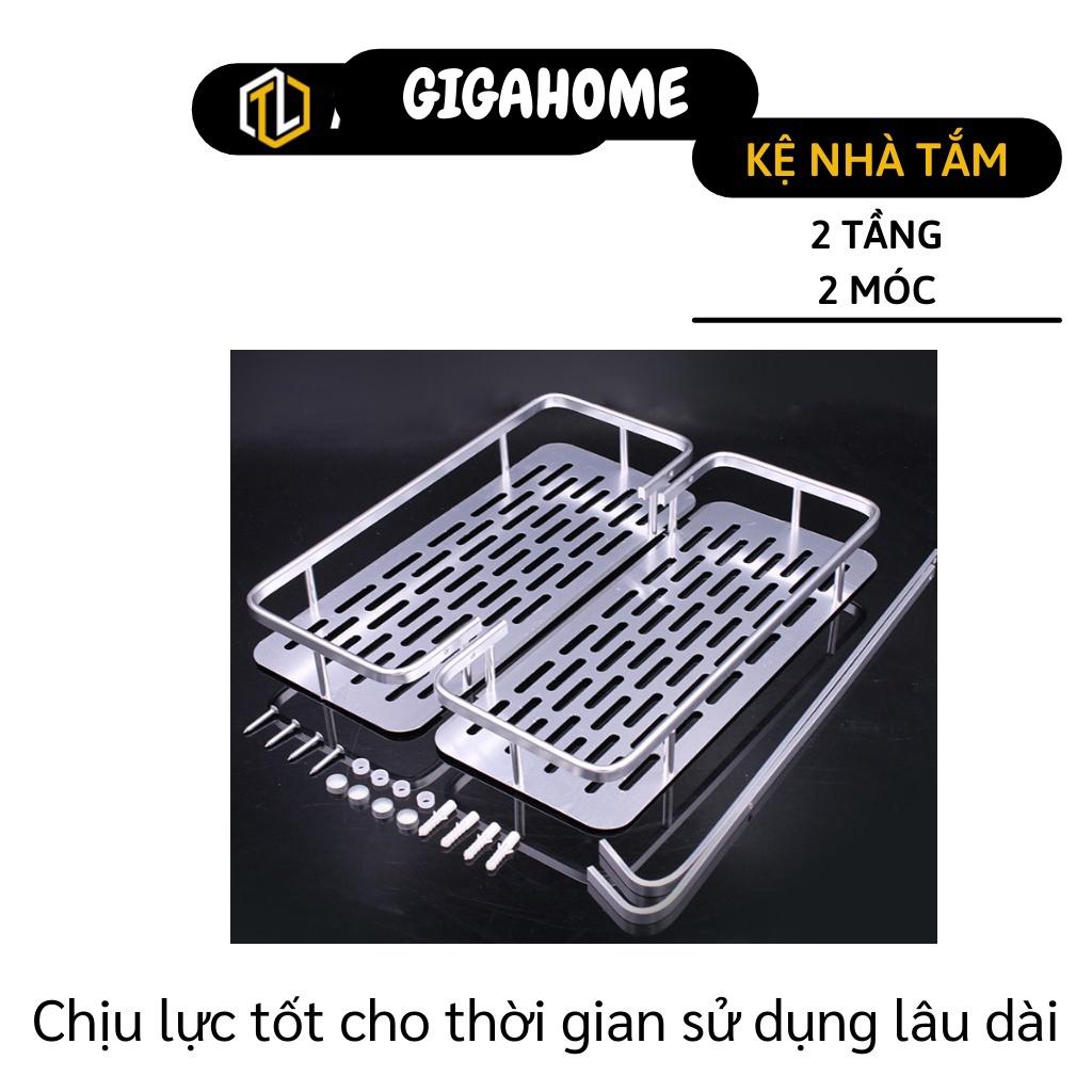 Kệ Nhà Tắm GIGAHOME Kệ Để Dầu Gội, Sữa Tắm, Để Gia Vị 2 Tầng Có 2 Móc Treo Khăn 8788