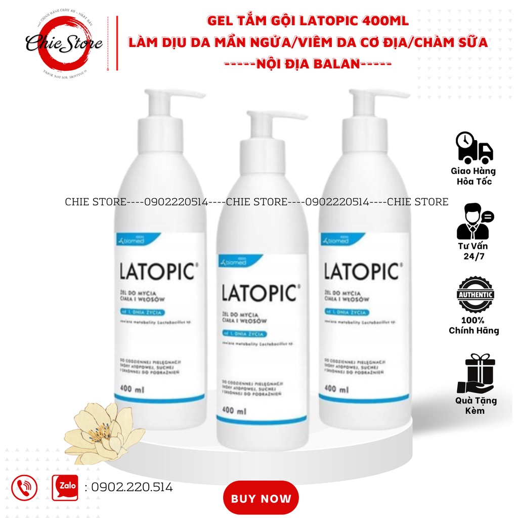 Gel tắm gội chăm sóc da viêm ngứa, dị ứng LATOPIC 400ml