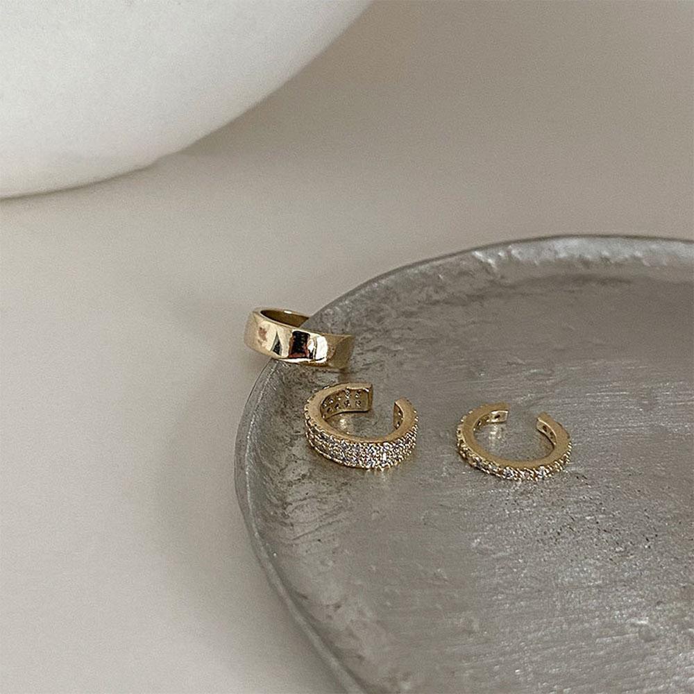 Set 3 Khuyên Tai Đính Đá Thời Trang Sang Trọng|Kẹp Tai Hợp Kim