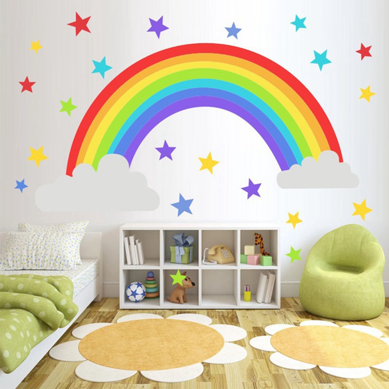 Sticker Dán Tường Họa Tiết Hình Cầu Vồng Dùng Trang Trí Phòng Ngủ Cho Trẻ Nhỏ