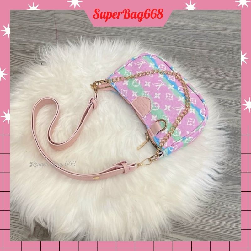 Túi Kẹp Nách Nữ ❤️XẢ KHO BÁN LỖ❤️ Túi Đeo Chéo, Đeo Vai Cầu Vồng Quai Xích Phối Ngọc SPB 507