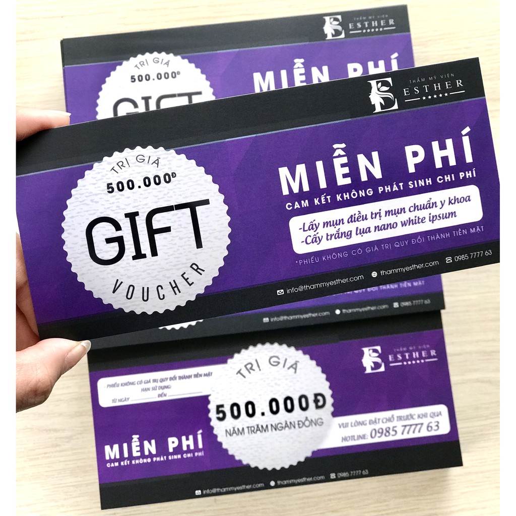 200 PHIẾU QUÀ TẶNG/ GIFT VOUCHER/ PHIẾU BẢO HÀNH CHỈ 380.000đ / Giấy C300  / Cán Màng / Không Cán