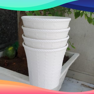 Bộ 4 chậu trồng hoa mây đan hai lớp màu trắng 21cm x 21cm