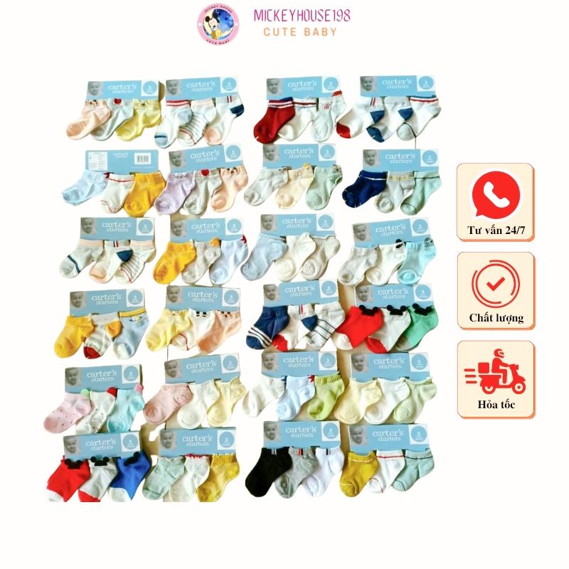 Set 3 đôi tất cho bé Carters vớ cotton cho trẻ sơ sinh