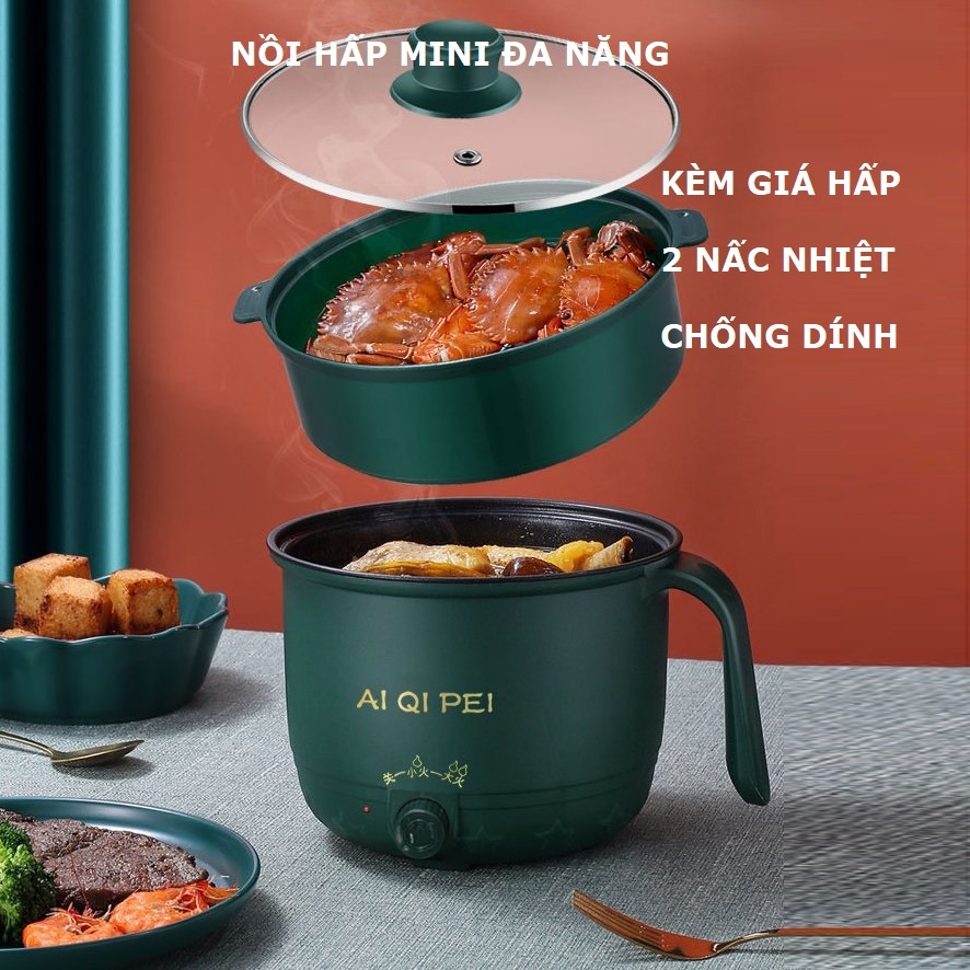 Ca Điện Nấu Mì Đa Năng Chống Dính, Nấu Cơm, Chiên, Luộc, Hấp, Nồi Lẩu Mini, 2 Mức Chỉnh Nhiệt, Tặng Kèm Khay Hấp