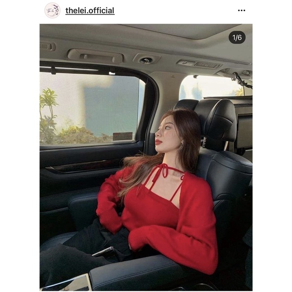 set áo hai dây len ôm body và áo khoác cardigan len croptop form dáng rộng tay dài phồng bồng