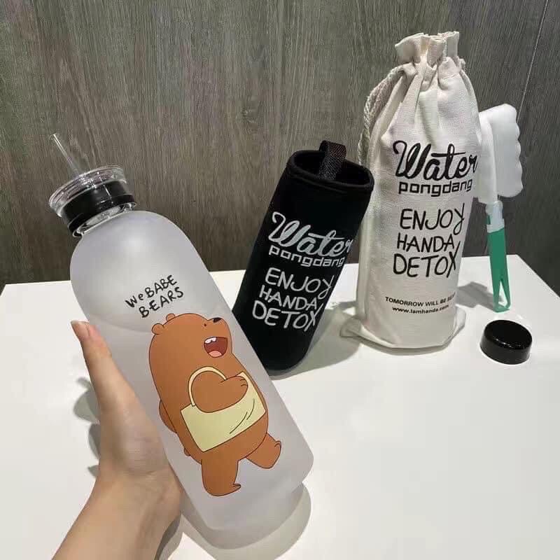 Bình Đựng Nước Hình Gấu Bear Cute 1000ml Hàn Quốc Kèm Phụ Kiện 7 món