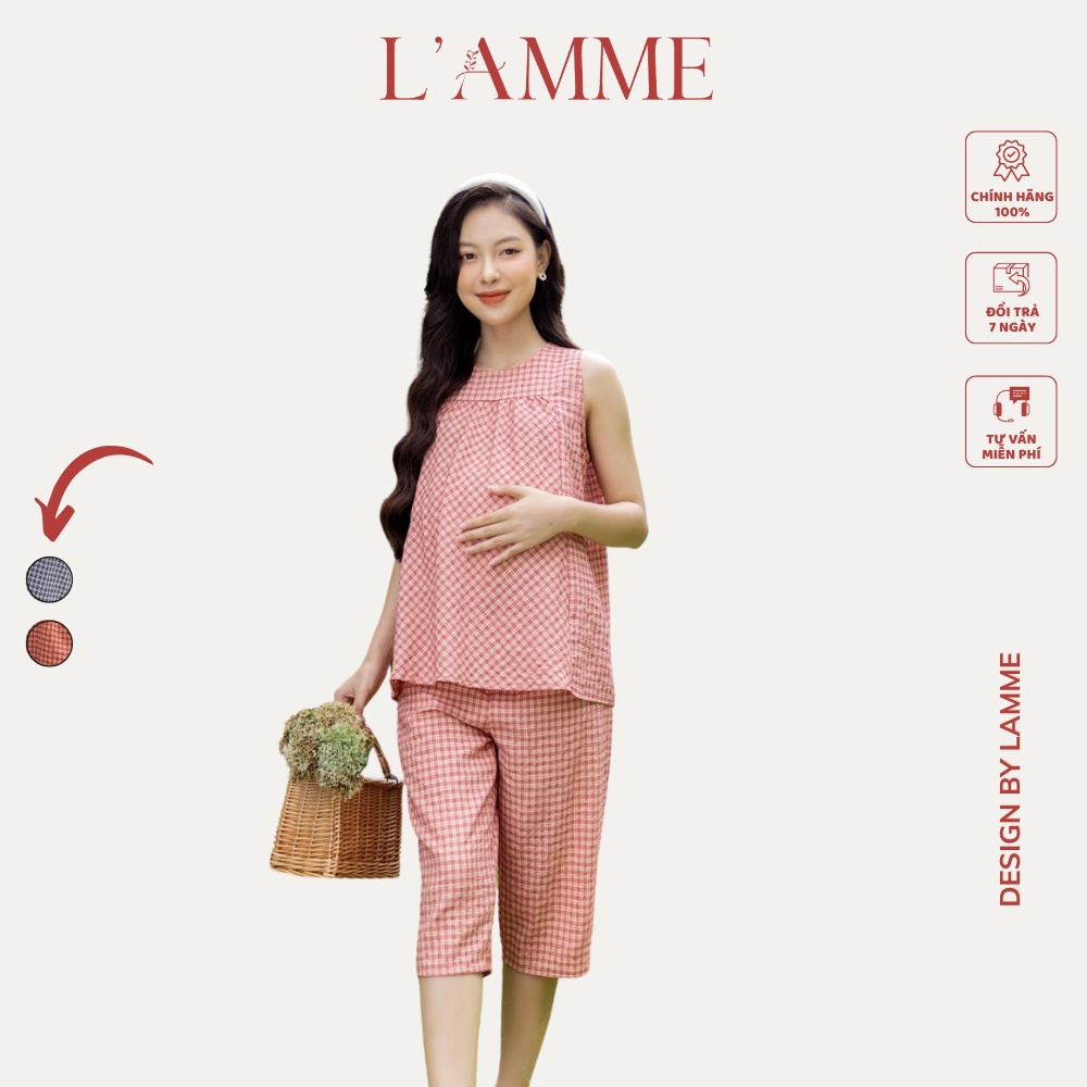 Bộ đô bầu mặc nhà Eri chất liệu đũi mềm sát nách có khóa ngực cho bé tu ti thiết kê của Lamme