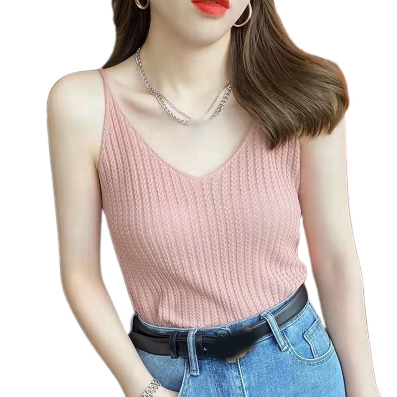 Áo Croptop Dệt Kim Hai Dây Cổ Chữ V Gợi Cảm Cho Nữ