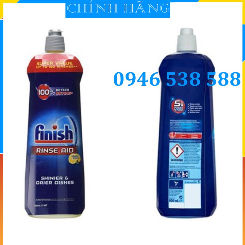 Combo 2 chai Nước làm bóng Finish 800ml, dung dịch nước làm bóng bát finish 800ml, dầu bóng finish 750ml, 400ml, 500ml