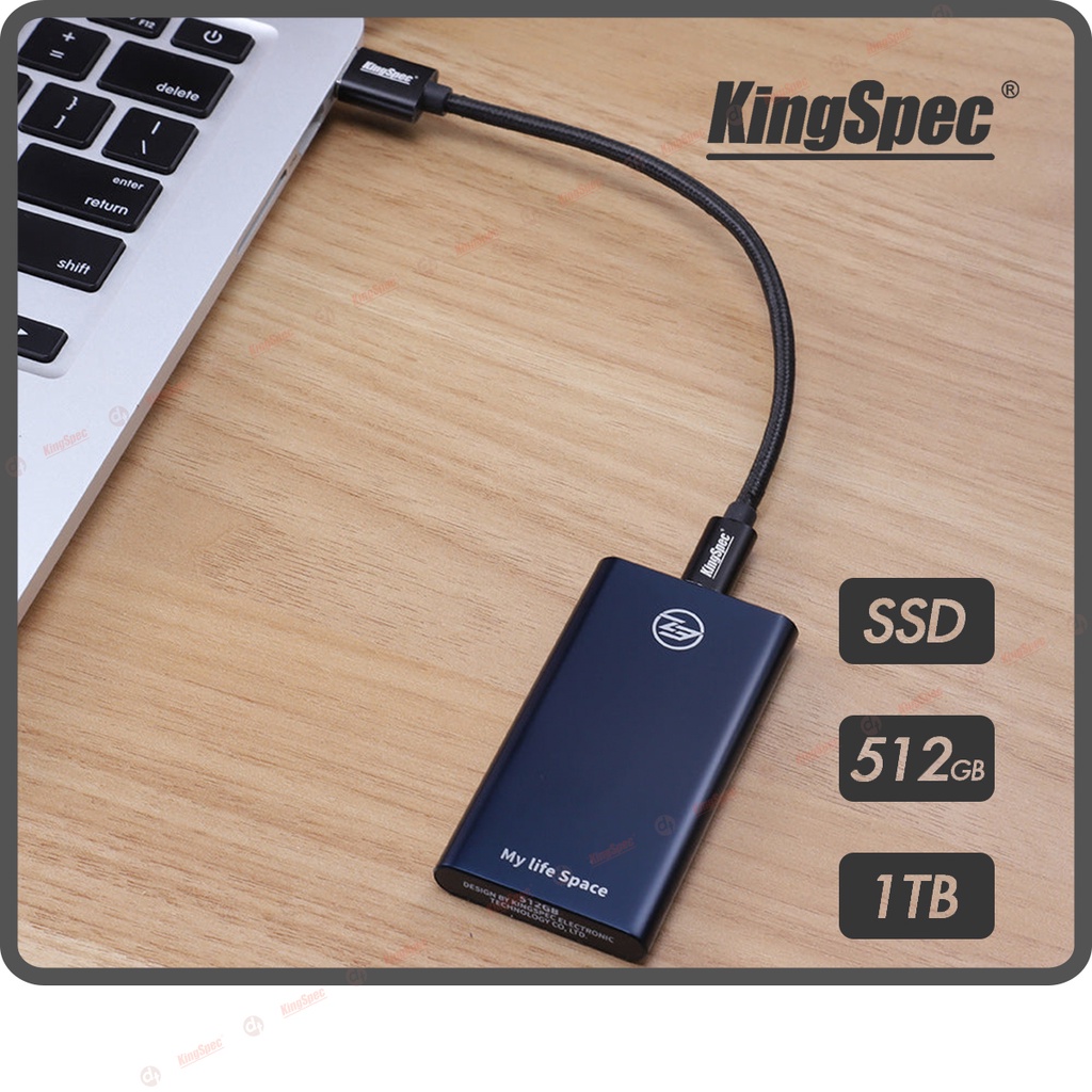 Ổ cứng di động SSD 512GB / 1TB KingSpec , USB 3.1 - TypeC cho PC Laptop | Z3 Series - Hàng Chính Hãng