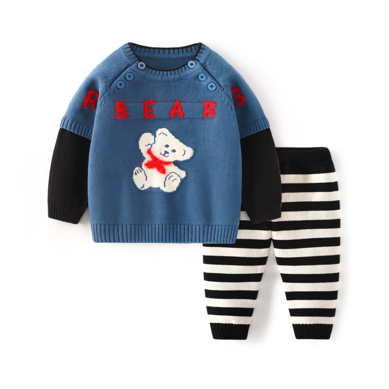 COOLBABY-2022 Bộ quần áo len mùa đông cao cấp xuất Hàn cho bé trai - Bộ len chui - Bộ len cài khuy