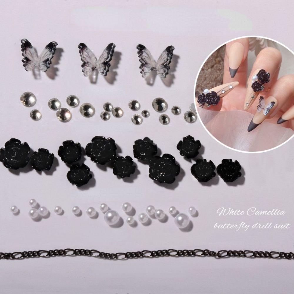 Vật Liệu Trang Trí Móng Tay 3D Màu Trắng Đen Hình Hoa Trà Cho Nữ