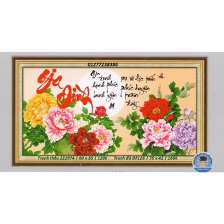 Tranh thêu chữ thập ( giá sỉ) thư pháp Gia Đình 222974 - 60x35cm (chưa thêu); Tranh đá DF126 (75x42cm)